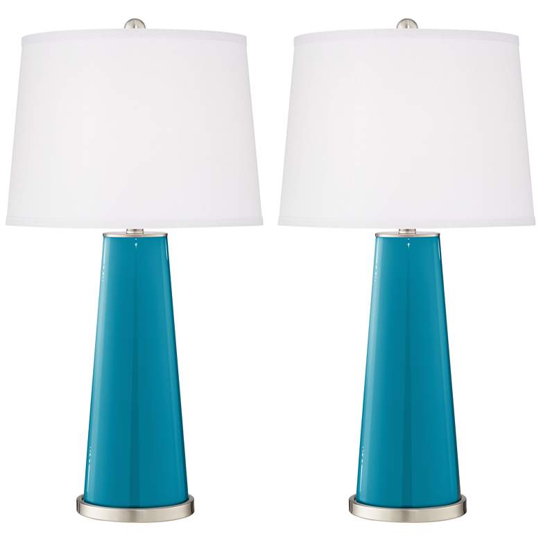 Image 2 Color Plus Leo 29 1/2" Caribbean Sea Blue Glass Table Lamps Set of 2