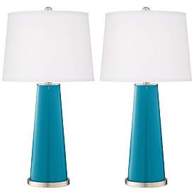 Image2 of Color Plus Leo 29 1/2" Caribbean Sea Blue Glass Table Lamps Set of 2