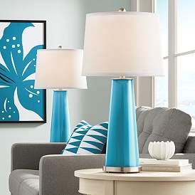 Image1 of Color Plus Leo 29 1/2" Caribbean Sea Blue Glass Table Lamps Set of 2