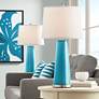 Color Plus Leo 29 1/2" Caribbean Sea Blue Glass Table Lamps Set of 2
