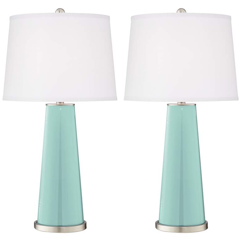 Image 2 Color Plus Leo 29 1/2 inch Cay Blue Glass Table Lamps Set of 2