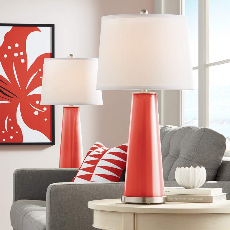 Image 1 Color Plus Leo 29 1/2" Cherry Tomato Red Glass Table Lamps Set of 2