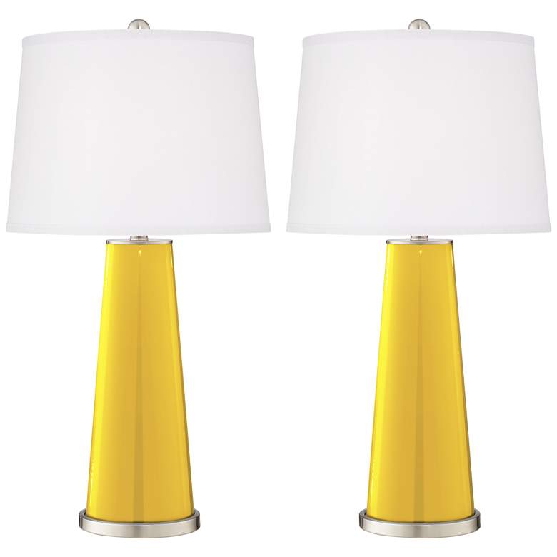 Image 2 Color Plus Leo 29 1/2 inch Citrus Yellow Glass Table Lamps Set of 2