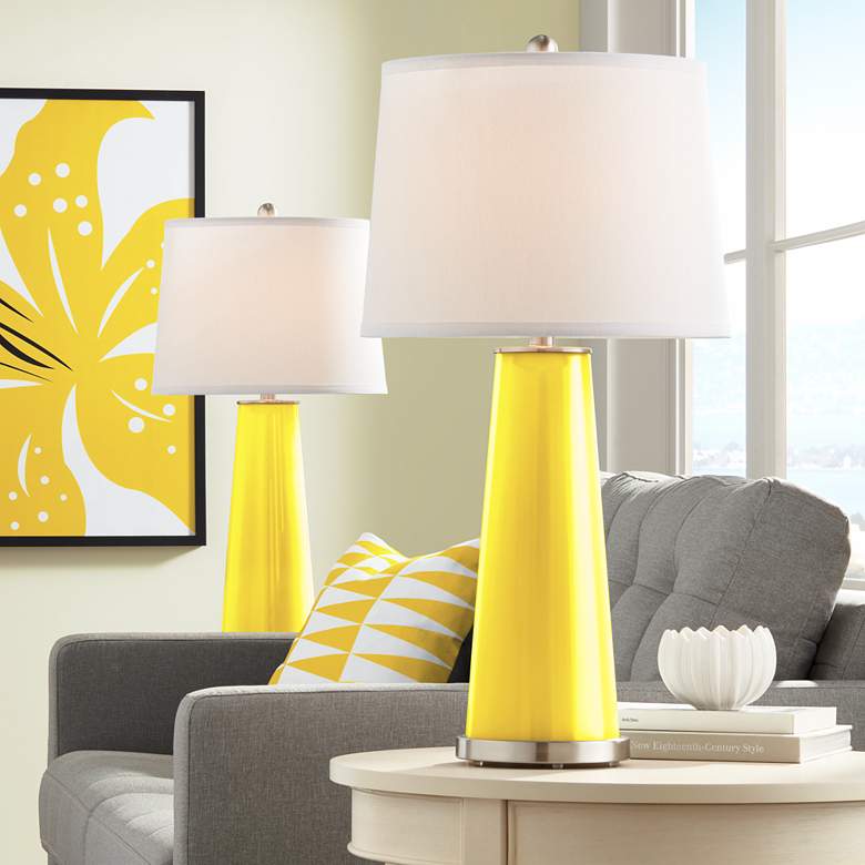 Image 1 Color Plus Leo 29 1/2" Citrus Yellow Glass Table Lamps Set of 2