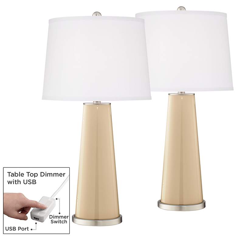 Image 1 Color Plus Leo 29 1/2" Colonial Tan Lamps Set of 2 with USB Dimmers
