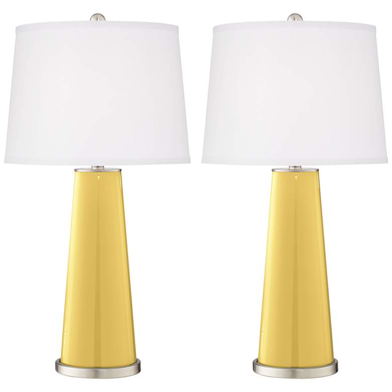 Image 2 Color Plus Leo 29 1/2" Daffodil Yellow Glass Table Lamps Set of 2