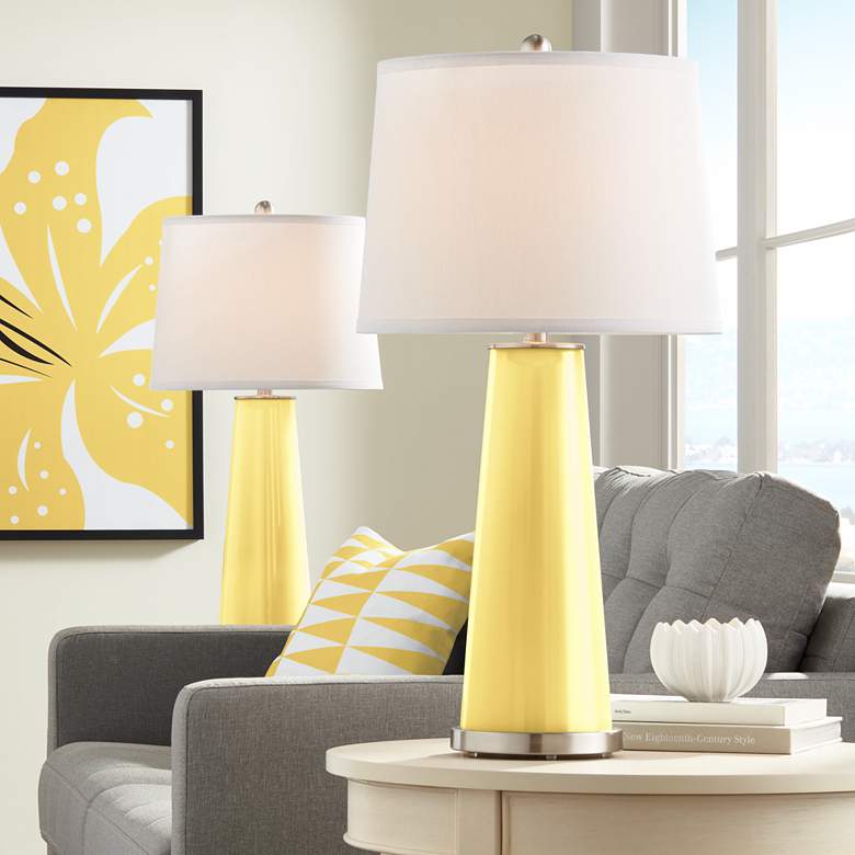 Image 1 Color Plus Leo 29 1/2" Daffodil Yellow Glass Table Lamps Set of 2