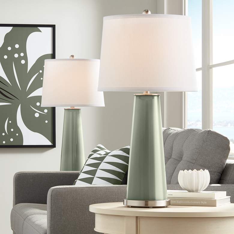 Image 1 Color Plus Leo 29 1/2" Deep Lichen Green Glass Table Lamps Set of 2