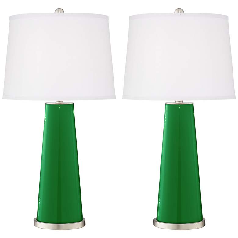 Image 2 Color Plus Leo 29 1/2 inch Envy Green Glass Table Lamps Set of 2