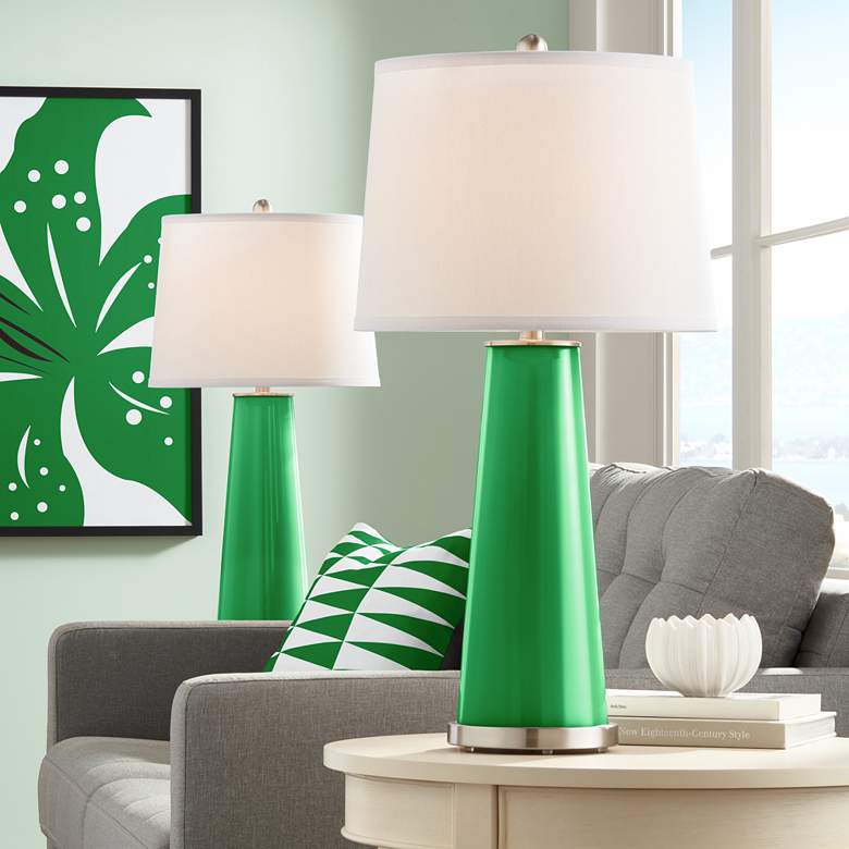 Image 1 Color Plus Leo 29 1/2 inch Envy Green Glass Table Lamps Set of 2