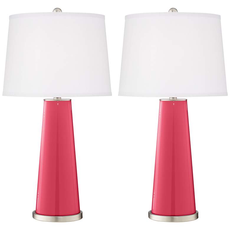 Image 2 Color Plus Leo 29 1/2 inch Eros Pink Glass Table Lamps Set of 2