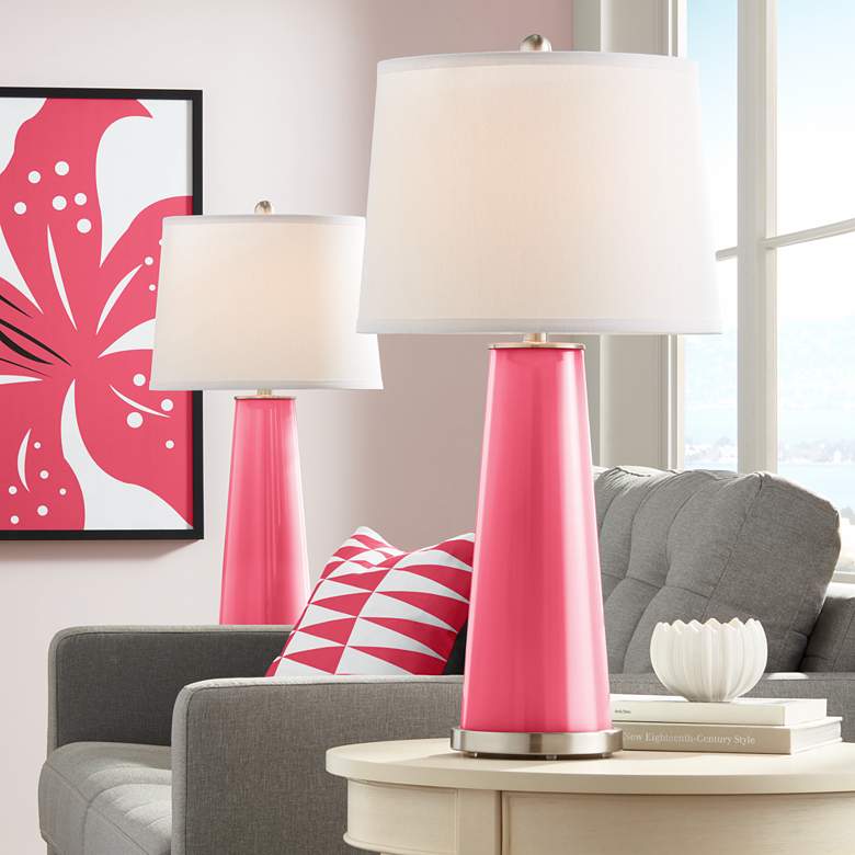 Image 1 Color Plus Leo 29 1/2" Eros Pink Glass Table Lamps Set of 2