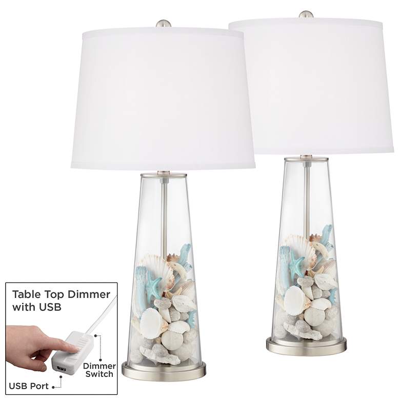 Image 1 Color Plus Leo 29 1/2" Fillable Glass Lamps Set of 2 with USB Dimmers