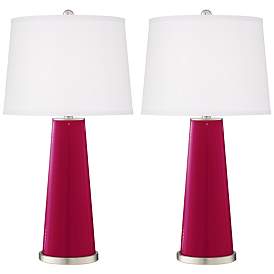 Image2 of Color Plus Leo 29 1/2" French Burgundy Red Glass Table Lamps Set of 2