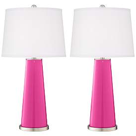 Image2 of Color Plus Leo 29 1/2" Fuchsia Pink Modern Glass Table Lamps Set of 2