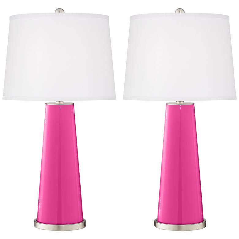Image 2 Color Plus Leo 29 1/2 inch Fuchsia Pink Modern Glass Table Lamps Set of 2