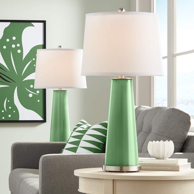 Image 1 Color Plus Leo 29 1/2 inch Garden Grove Green Glass Table Lamps Set of 2
