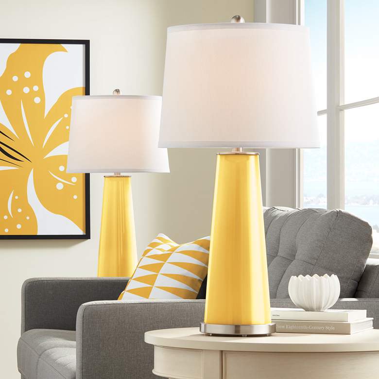 Image 1 Color Plus Leo 29 1/2 inch Glass Goldenrod Yellow Table Lamps Set of 2