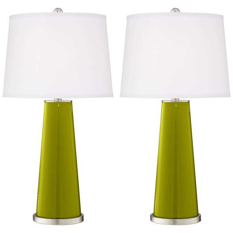 Image 2 Color Plus Leo 29 1/2" Glass Olive Green Table Lamps Set of 2
