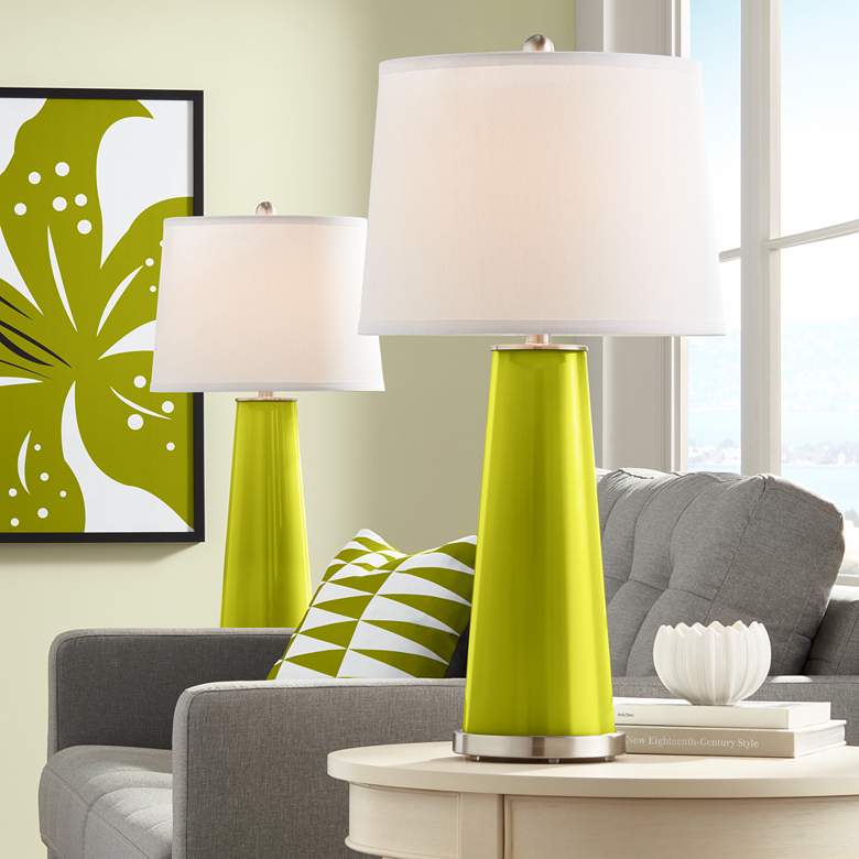 Image 1 Color Plus Leo 29 1/2" Glass Olive Green Table Lamps Set of 2