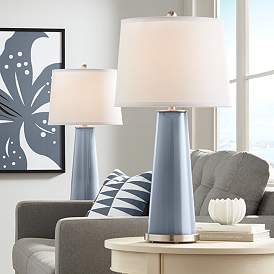Image1 of Color Plus Leo 29 1/2" Granite Peak Blue Table Lamps Set of 2