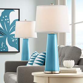 Image1 of Color Plus Leo 29 1/2" Great Falls Blue Glass Table Lamps Set of 2