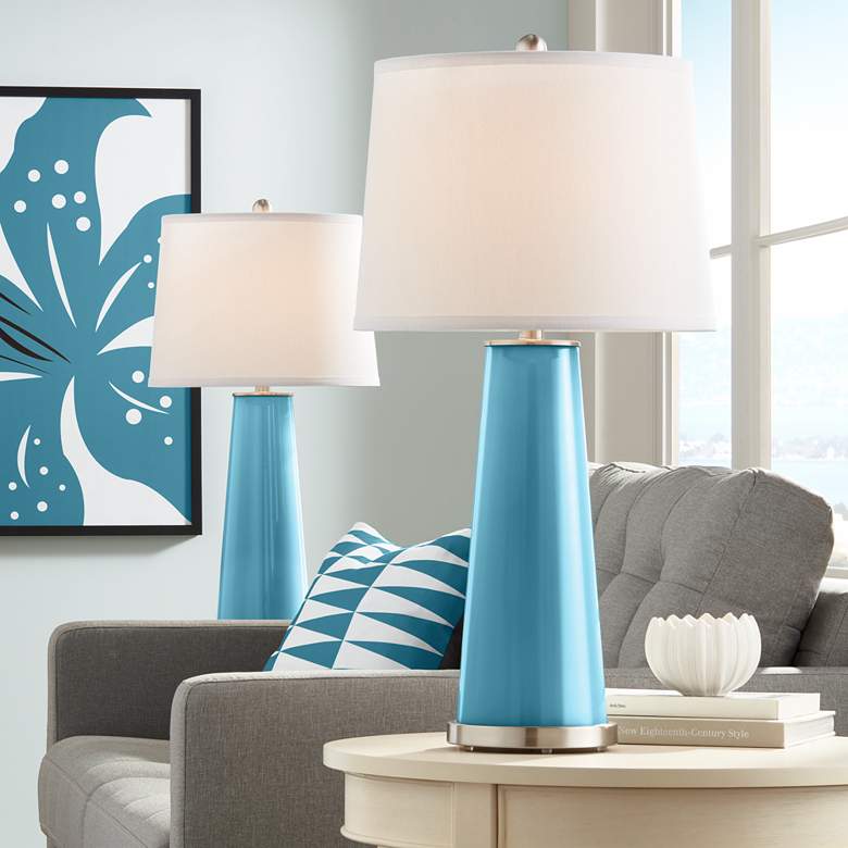 Image 1 Color Plus Leo 29 1/2" Great Falls Blue Glass Table Lamps Set of 2