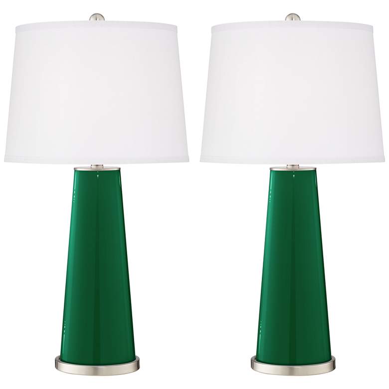 Image 2 Color Plus Leo 29 1/2 inch Greens Glass Table Lamps Set of 2