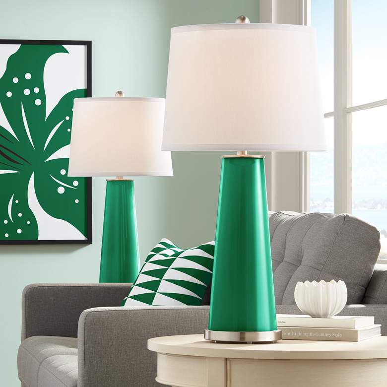Image 1 Color Plus Leo 29 1/2 inch Greens Glass Table Lamps Set of 2