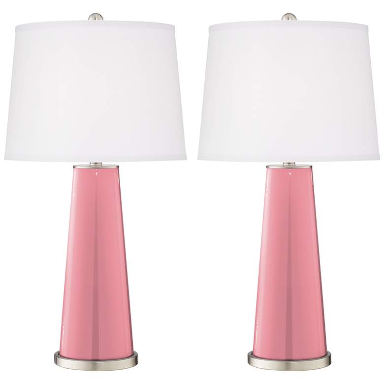 Image 2 Color Plus Leo 29 1/2 inch Haute Pink Glass Table Lamps Set of 2
