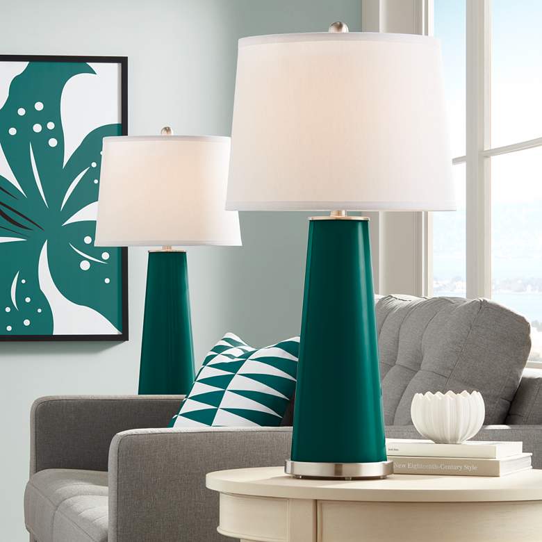 Image 1 Color Plus Leo 29 1/2" High Peacock Blue Table Lamps Set of 2