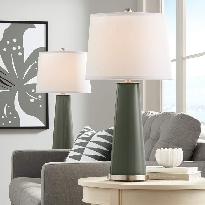 Image 1 Color Plus Leo 29 1/2" High Pewter Green Table Lamps Set of 2