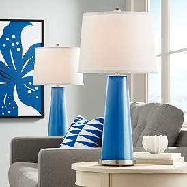 Image1 of Color Plus Leo 29 1/2" Hyper Blue Glass Table Lamps Set of 2