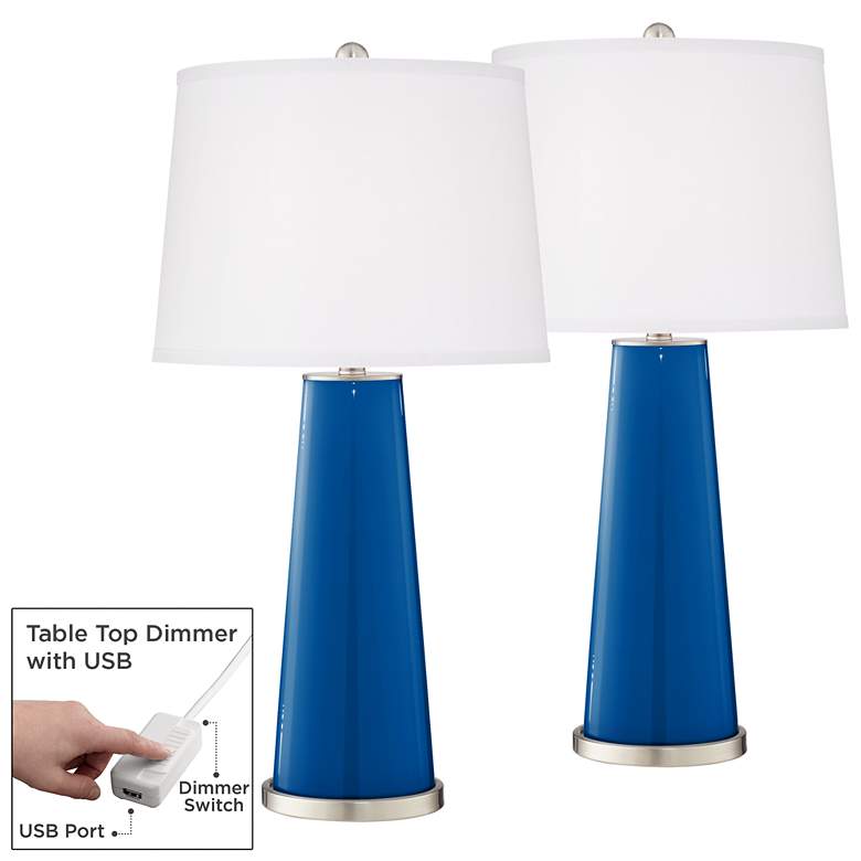 Image 1 Color Plus Leo 29 1/2" Hyper Blue Lamps Set of 2 with USB Dimmers
