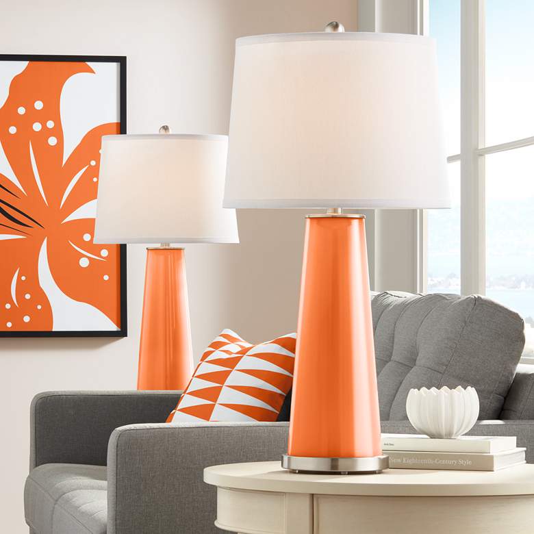 Image 1 Color Plus Leo 29 1/2 inch Invigorate Orange Glass Table Lamps Set of 2