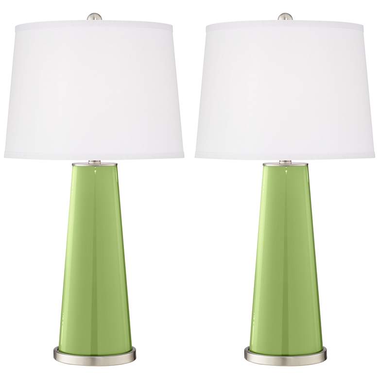 Image 2 Color Plus Leo 29 1/2" Lime Rickey Green Glass Table Lamps Set of 2