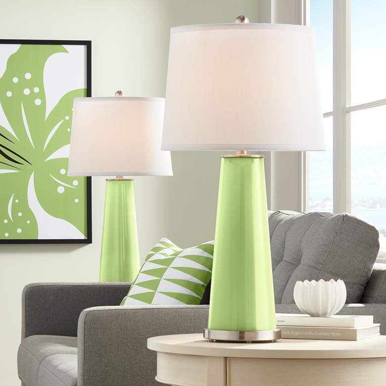 Image 1 Color Plus Leo 29 1/2" Lime Rickey Green Glass Table Lamps Set of 2
