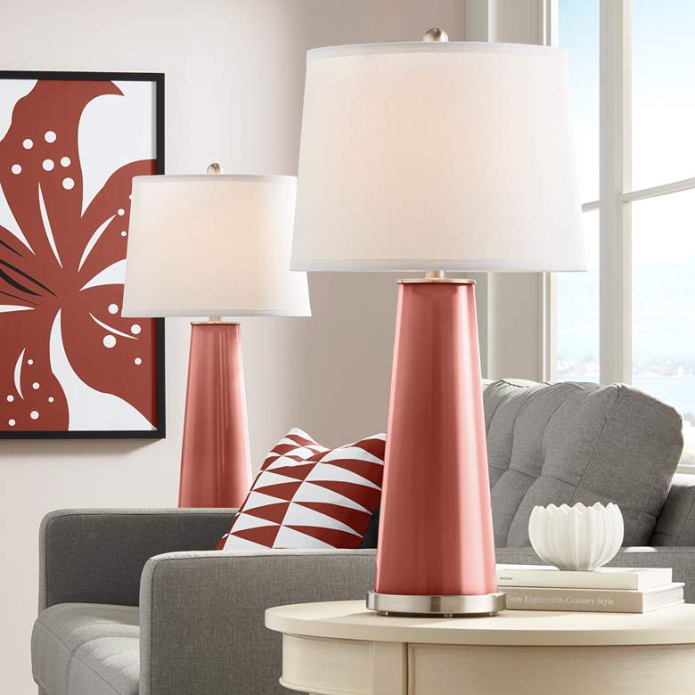 Image 1 Color Plus Leo 29 1/2" Madeira Red Glass Table Lamps Set of 2
