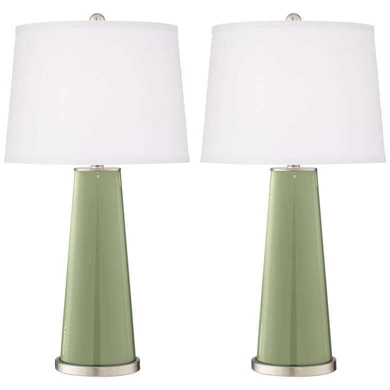 Image 2 Color Plus Leo 29 1/2" Majolica Green Glass Table Lamps Set of 2