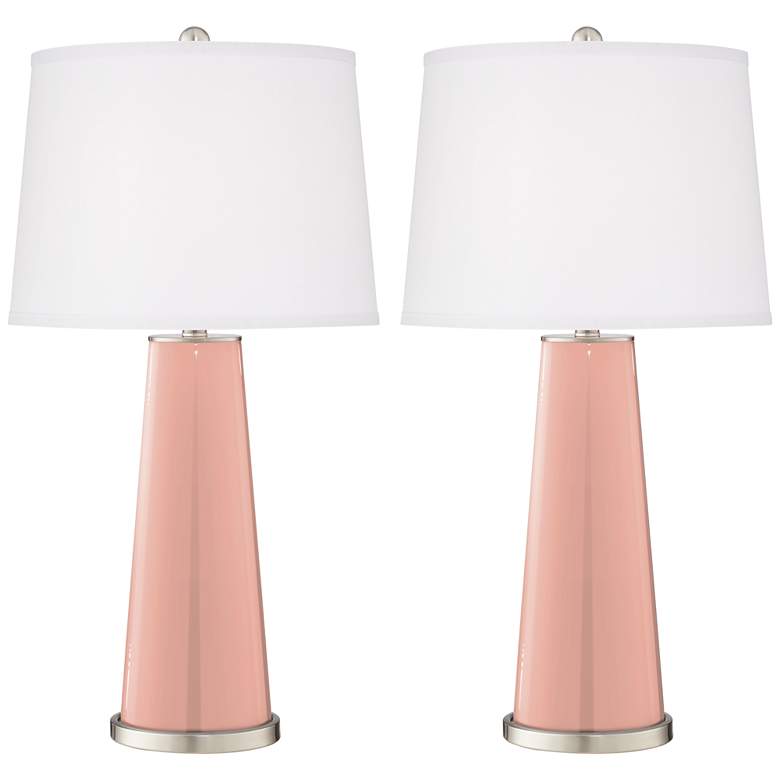 Image 3 Color Plus Leo 29 1/2" Mellow Coral Pink Glass Table Lamps Set of 2