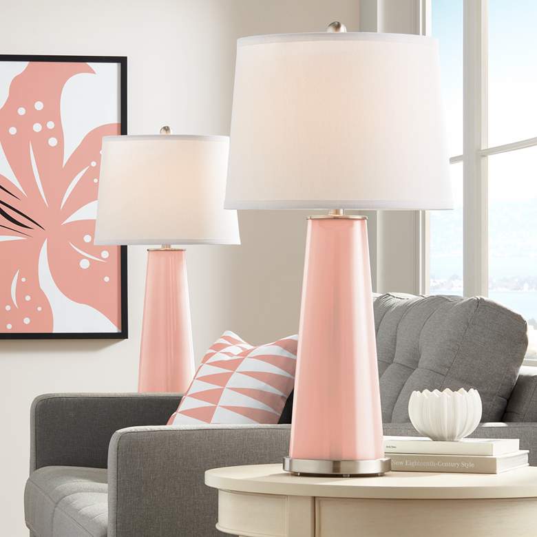 Image 2 Color Plus Leo 29 1/2" Mellow Coral Pink Glass Table Lamps Set of 2