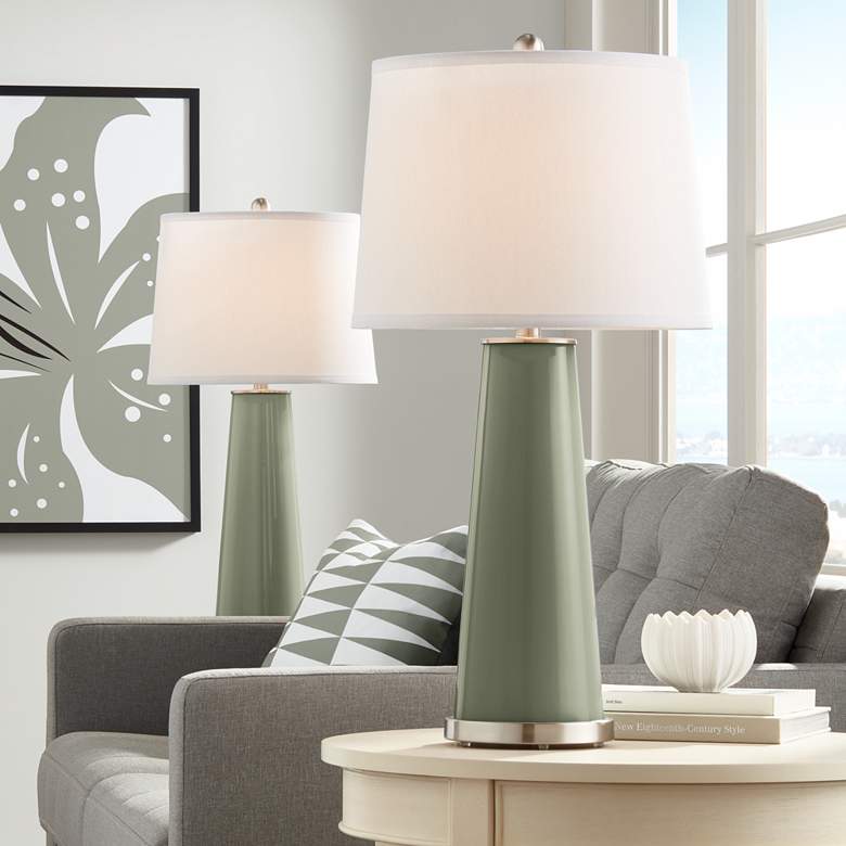 Image 1 Color Plus Leo 29 1/2 inch Modern Evergreen Fog Table Lamps Set of 2