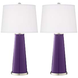 Image2 of Color Plus Leo 29 1/2" Modern Glass Acai Purple Table Lamps Set of 2