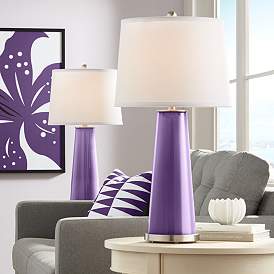 Image1 of Color Plus Leo 29 1/2" Modern Glass Acai Purple Table Lamps Set of 2