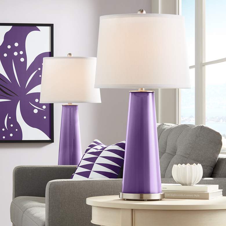 Image 1 Color Plus Leo 29 1/2 inch Modern Glass Acai Purple Table Lamps Set of 2