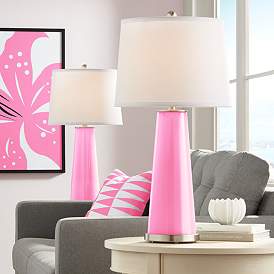 Image1 of Color Plus Leo 29 1/2" Modern Glass Candy Pink Table Lamps Set of 2