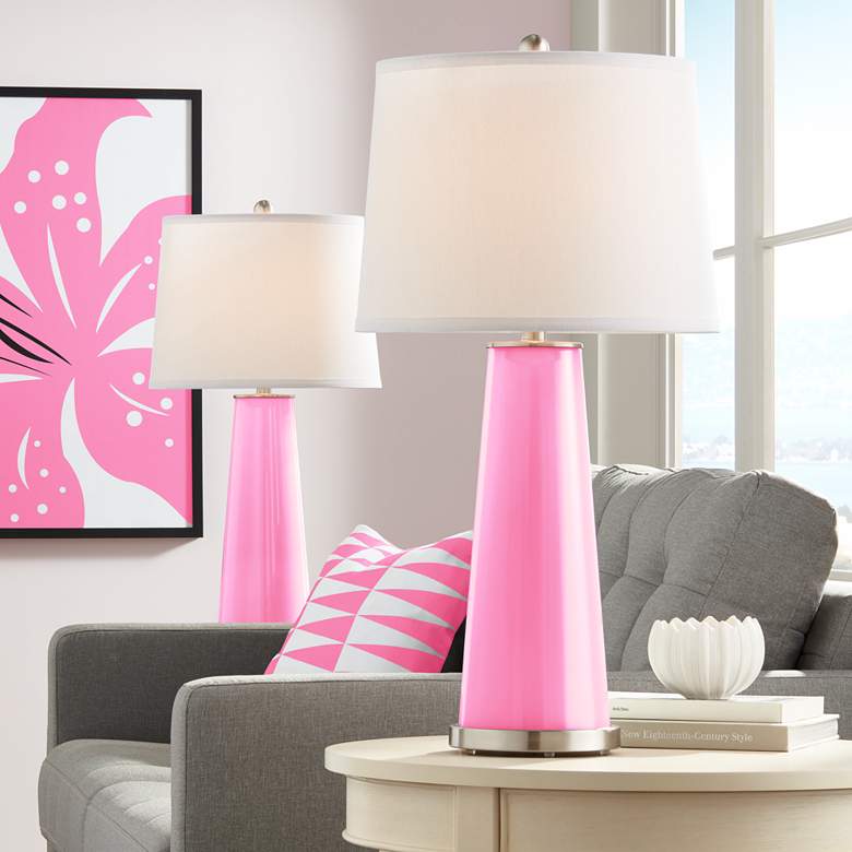 Image 1 Color Plus Leo 29 1/2 inch Modern Glass Candy Pink Table Lamps Set of 2