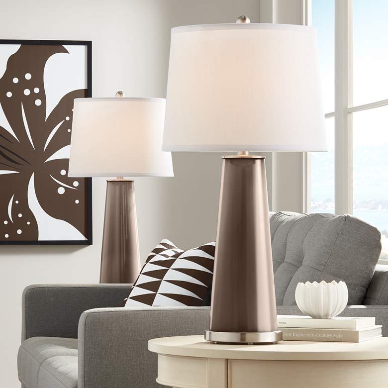 Image 1 Color Plus Leo 29 1/2" Modern Glass Carafe Brown Table Lamps Set of 2