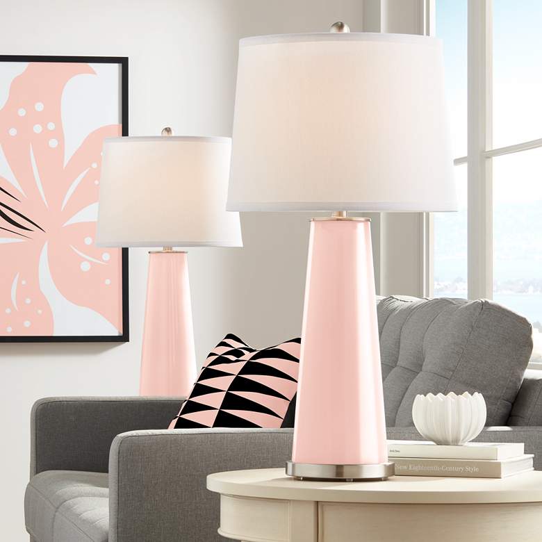 Image 1 Color Plus Leo 29 1/2" Modern Glass Rose Pink Table Lamps Set of 2