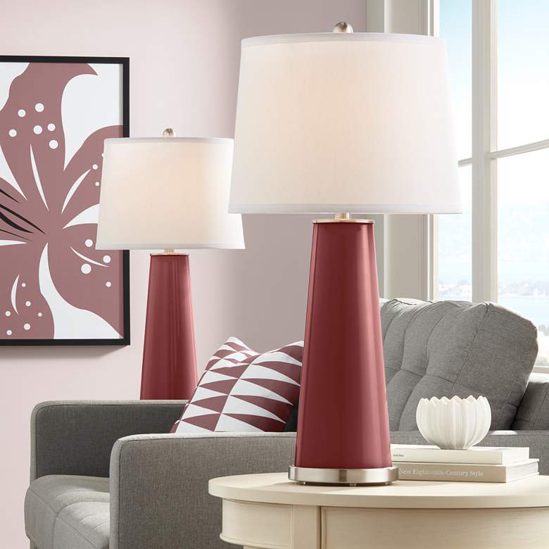 Image 1 Color Plus Leo 29 1/2" Modern Glass Toile Red Table Lamps Set of 2